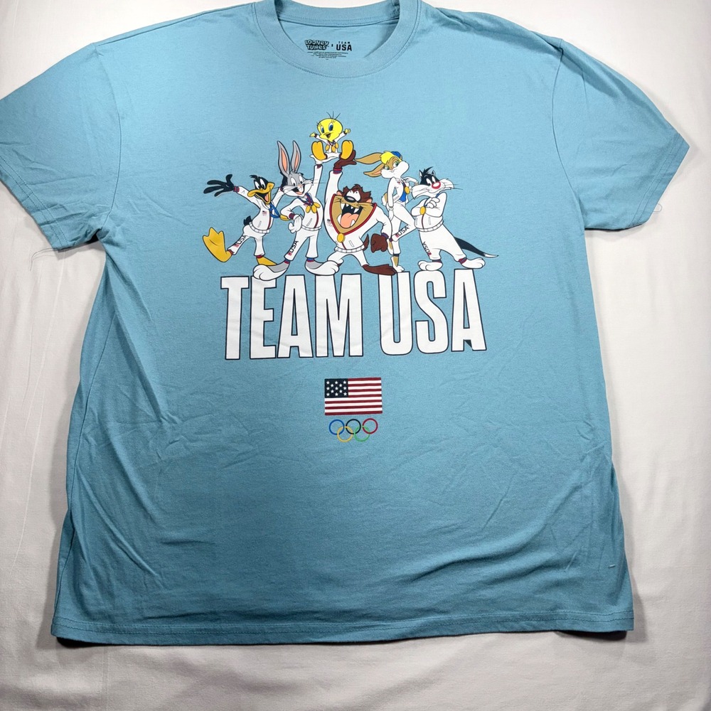 Looney Tunes Team USA Olympic Graphic T-Shirt XL Light Blue Unisex Short Sleeve